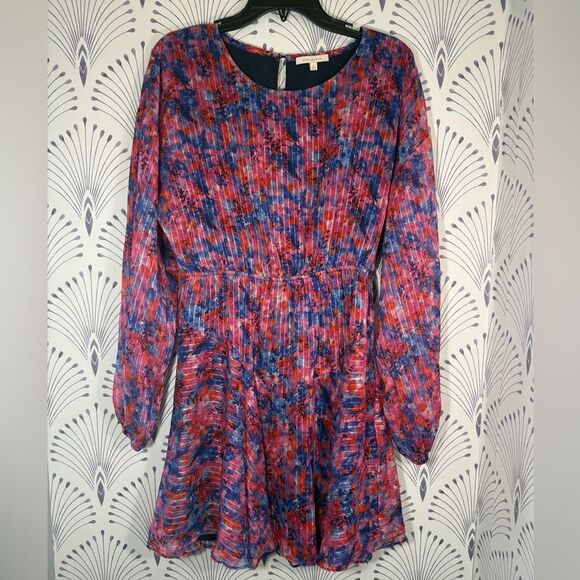 Colorful Pleated Long Sleeve Dress size medium by Skies are Blue - Picture 1 of 6